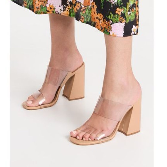 Schutz NWOT Victorie Tan Transparent Strap High Block Heel Sandals - Picture 1 of 16